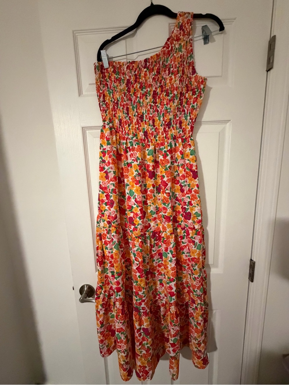 One-Shoulder Floral Maxi Skirt in Pink & Orange